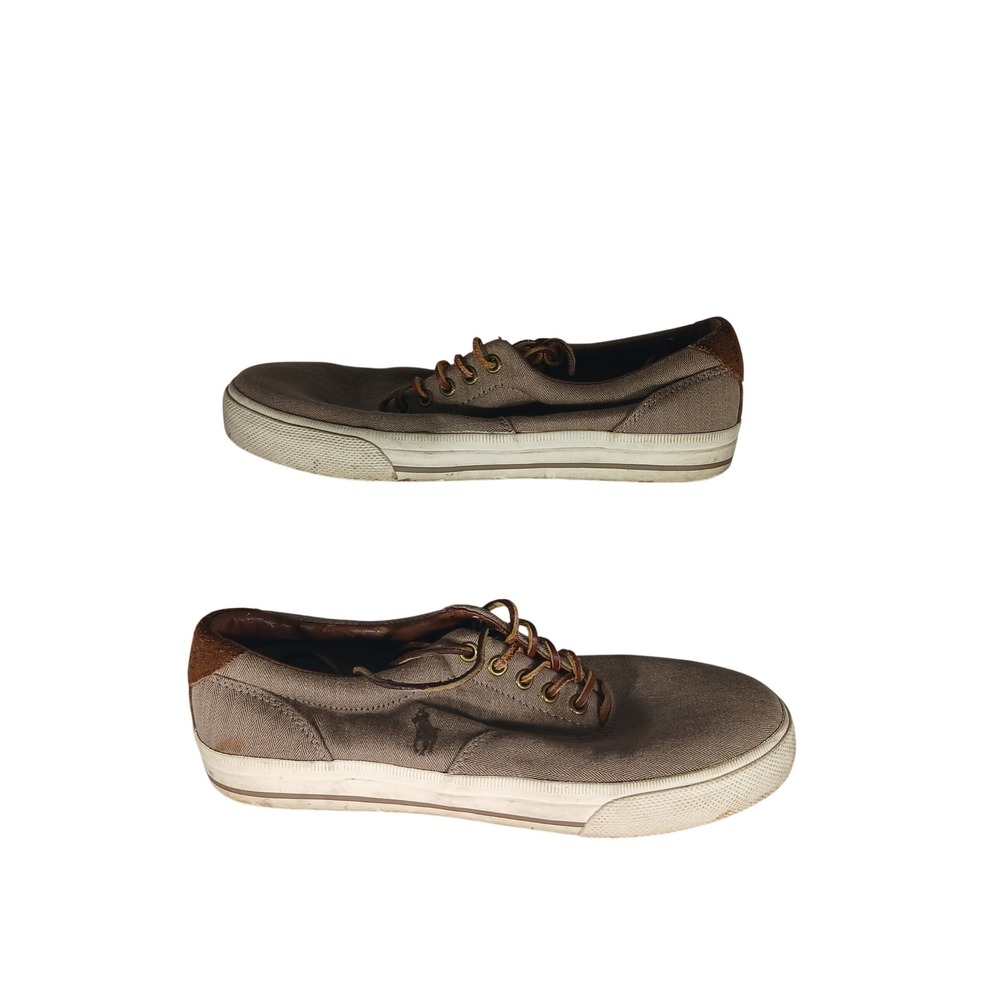 Polo Ralph Lauren Vaughn 9.5D Brown Herringbone Chambray Preppy Sneakers